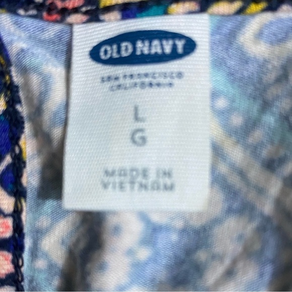 Old Navy Womens Size Large Romper Blue Yellow Floral Stretch Scoop Button - Picture 9 of 12
